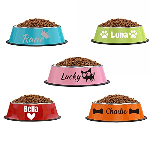 Custom Stainless Steel Colored Pet Bowl with Personalized Name