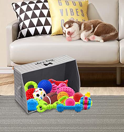 Xbopetda Large Dog Toys Storage Bins - Foldable Fabric Trapezoid Organizer Boxes with Handle, Collapsible Basket Dog Toys, Dog Apparel & Accessories-DOG-Striped Gray
