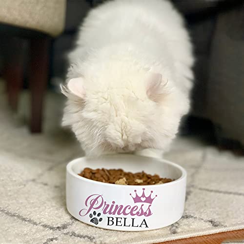 Personalized Ceramic Princess Dog Bowls - Custom Pet Bowl w/Crown, Paw Print & Customized Name Dog Bowl, Cute Dog Dish for Water, Dry & Wet Food, Dog Owners, Small & Large Sizes