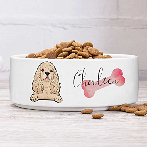 Custom Dog Bowl with Name & Breed Design - Ceramic Bowls with Cute Icons