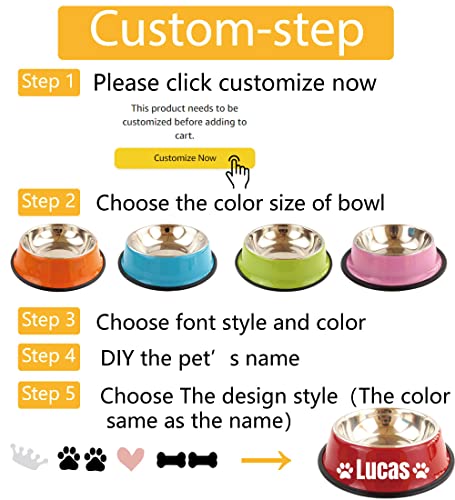 Custom Stainless Steel Colored Pet Bowl with Personalized Name