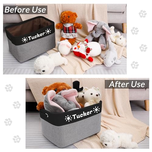 Zhamate Personalized Dog Toy Basket with Pet's Name, Custom Dog Toy Bin, Sturdy Foldable Collapsible Storage Box, Dog Toy Box with Handles for Dog Toys, Dog Clothing, Dog Apparel, Accessories (Black)