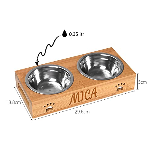 Custom Engraved Dog Bowl Set with Bamboo Stand