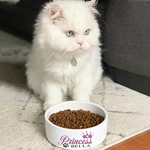 Personalized Ceramic Princess Dog Bowls - Custom Pet Bowl w/Crown, Paw Print & Customized Name Dog Bowl, Cute Dog Dish for Water, Dry & Wet Food, Dog Owners, Small & Large Sizes