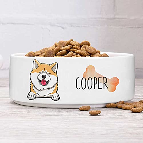 Custom Dog Bowl with Name & Breed Design - Ceramic Bowls with Cute Icons