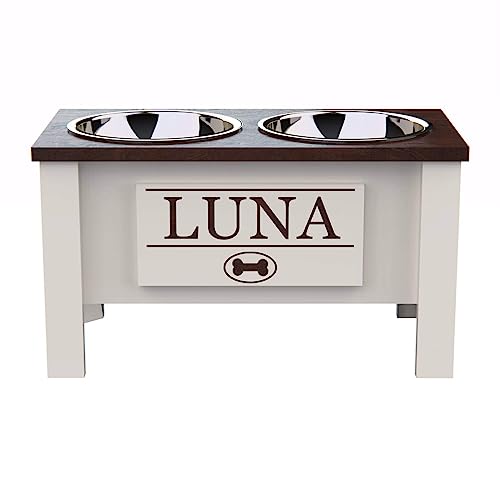 Personalized Elevated Dog Bowl Stand - Stainless Steel Bowls