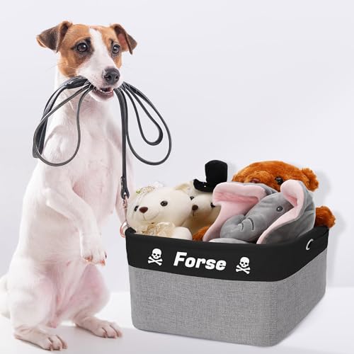 Zhamate Personalized Dog Toy Basket with Pet's Name, Custom Dog Toy Bin, Sturdy Foldable Collapsible Storage Box, Dog Toy Box with Handles for Dog Toys, Dog Clothing, Dog Apparel, Accessories (Black)