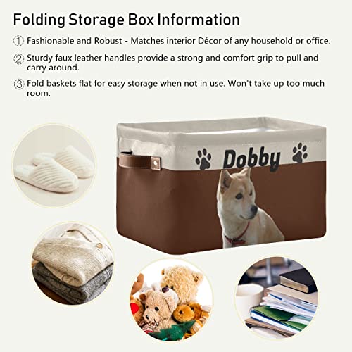 Custom Dog Toy Bin Personalized Toy Storage Basket Collapsible Pet Toy Basket with Leather Handles Puppy Supplies Organizer for Dog Toys, Clothing, Dog Apparel & Accessories, Brown