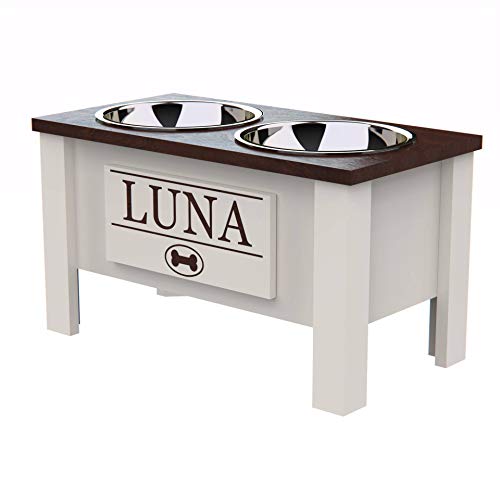 Personalized Elevated Dog Bowl Stand - Stainless Steel Bowls
