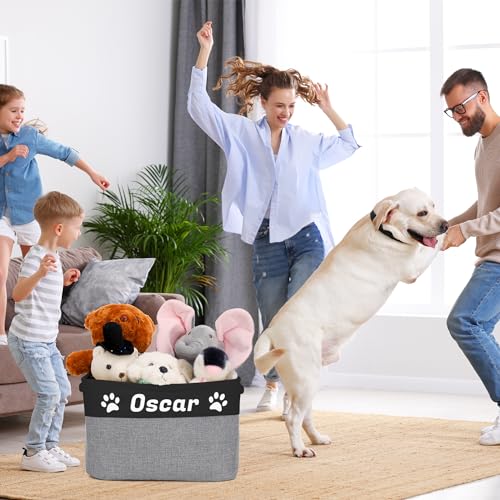 Zhamate Personalized Dog Toy Basket with Pet's Name, Custom Dog Toy Bin, Sturdy Foldable Collapsible Storage Box, Dog Toy Box with Handles for Dog Toys, Dog Clothing, Dog Apparel, Accessories (Black)