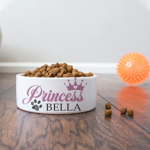 Personalized Ceramic Princess Dog Bowls - Custom Pet Bowl w/Crown, Paw Print & Customized Name Dog Bowl, Cute Dog Dish for Water, Dry & Wet Food, Dog Owners, Small & Large Sizes