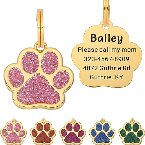 Custom Engraved Paw Shaped Pet ID Tag (Pink)