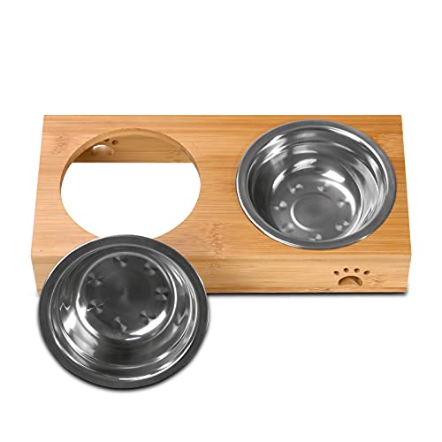 Custom Engraved Dog Bowl Set with Bamboo Stand