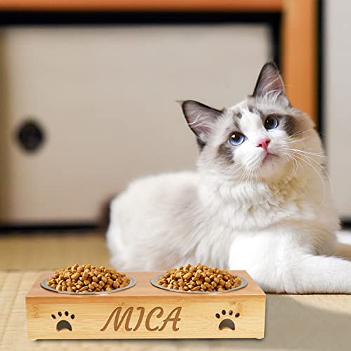 Custom Engraved Dog Bowl Set with Bamboo Stand