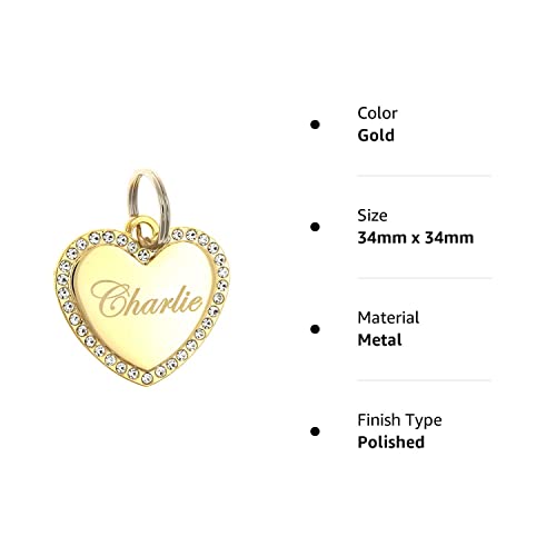Personalized Gold-Plated Heart Rhinestones Pet ID Tag
