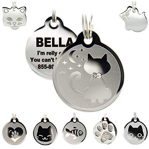 Engraved Personalized Stainless Steel Cat ID Tags - Kitty Shape