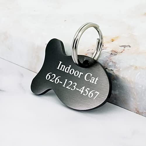 Personalized Stainless Steel Cat Name Tag with Fish Design