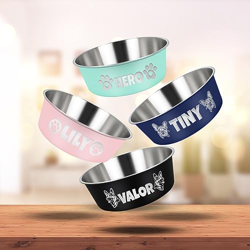 Personalized Stainless Steel Dog Bowl - Engraved with Breeds
