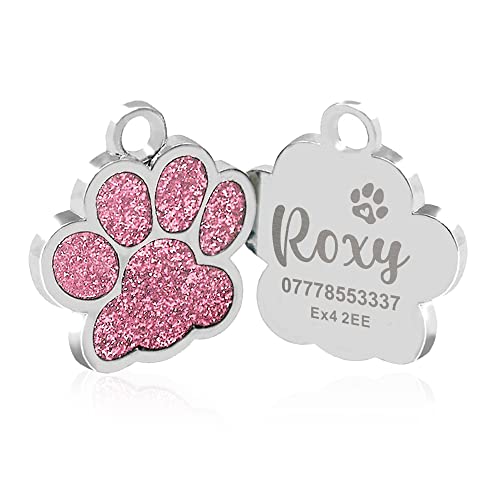 Personalized Engraved Paw Print Glitter Dog ID Tag