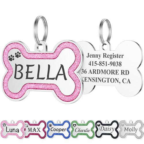 Glittery Stainless Steel Pet ID Tags, Personalized & Engraved