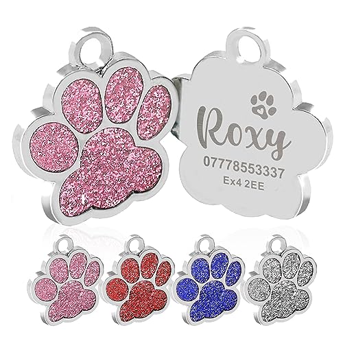 Personalized Engraved Paw Print Glitter Dog ID Tag