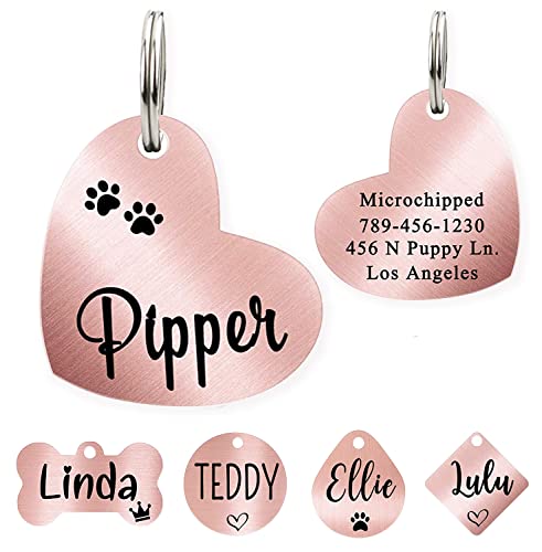 Personalized Heart Dog Tag - Stainless Steel, Rose Gold