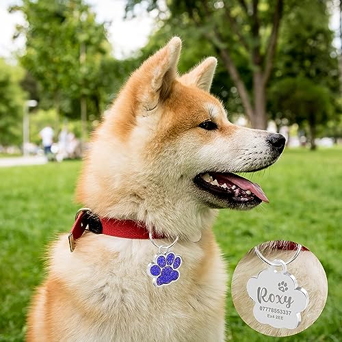 Personalized Engraved Paw Print Glitter Dog ID Tag
