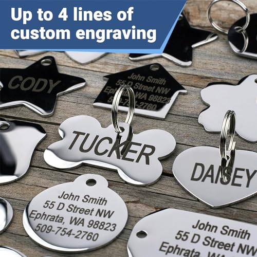 Personalized Stainless Steel Pet ID Tags in Various Shapes