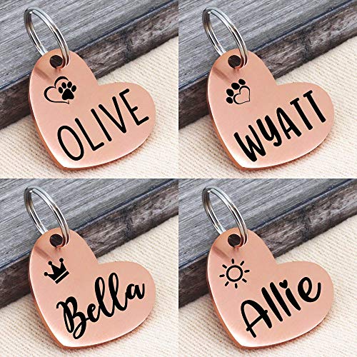 Personalized Heart Dog Tag - Stainless Steel, Rose Gold