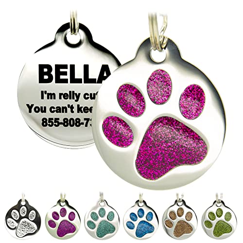Personalized Round Paw Print Pet Tag for Dogs & Cats