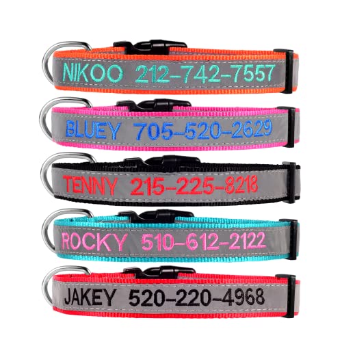 Custom Embroidered Reflective Dog Collars with Name and Phone
