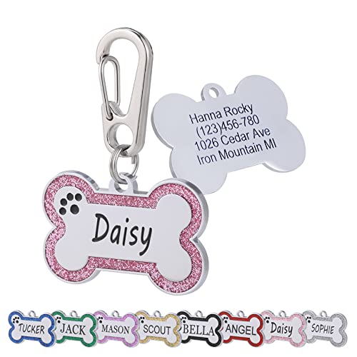 Glittery Bone Design Personalized Pet ID Tags - Deep Engraved