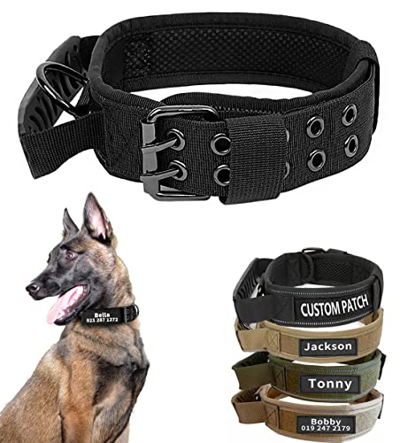 Custom Military Dog Collar with Handle and Personalized Tags