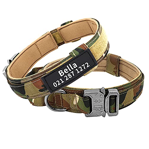 Custom Military Dog Collar with Name Tags (Camo, L)