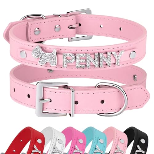 Pink Rhinestone Personalized Dog Collars for Small-Medium Dogs
