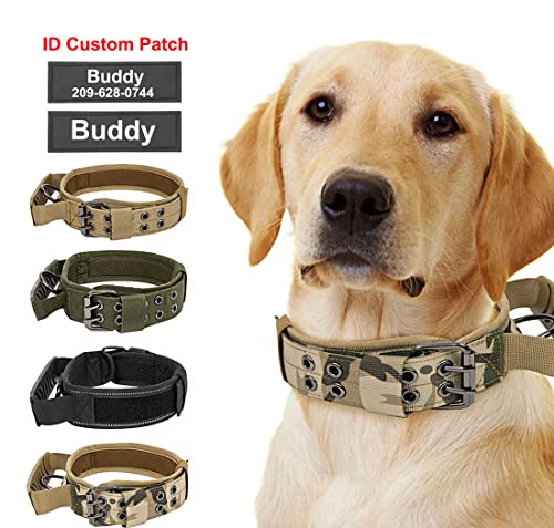Custom Military Dog Collar with Handle and Personalized Tags