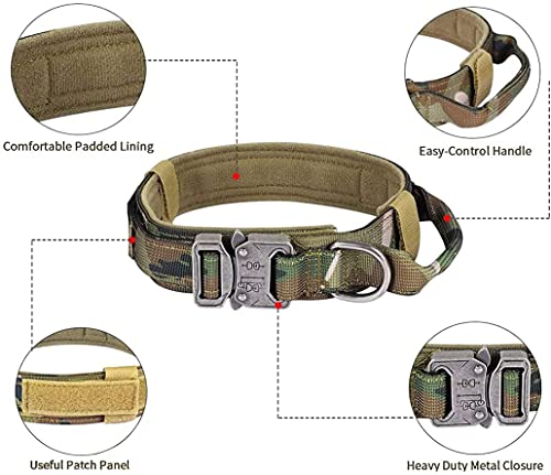 Custom Military Dog Collar with Name Tags (Camo, L)