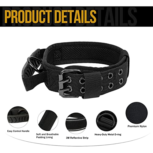 Custom Military Dog Collar with Handle and Personalized Tags