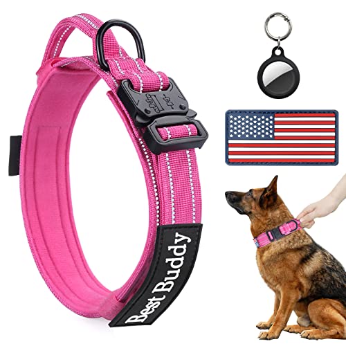 Pink Reflective Tactical Dog Collar with Handle & Patches