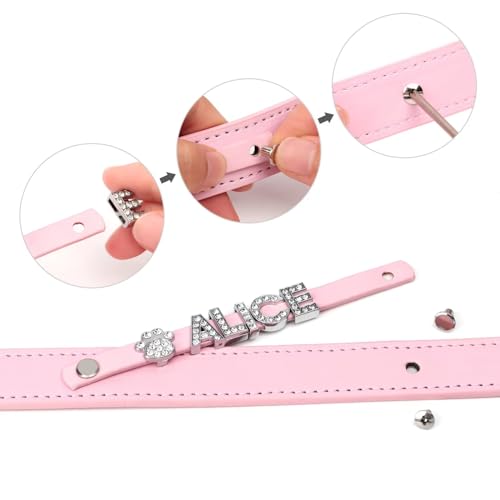Pink Rhinestone Personalized Dog Collars for Small-Medium Dogs