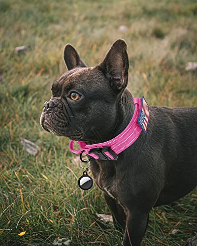 Pink Reflective Tactical Dog Collar with Handle & Patches