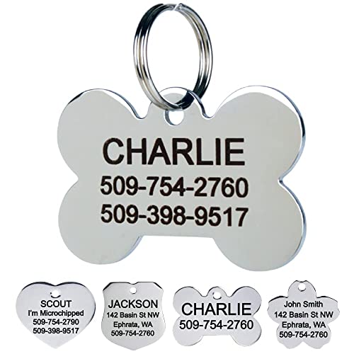 Personalized Engraved Stainless Steel Pet ID Tags with Designs
