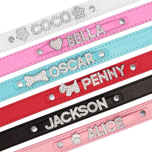 Pink Rhinestone Personalized Dog Collars for Small-Medium Dogs