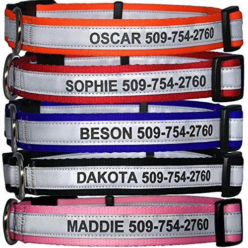 Reflective personalized dog collars with engraving, adjustable sizes