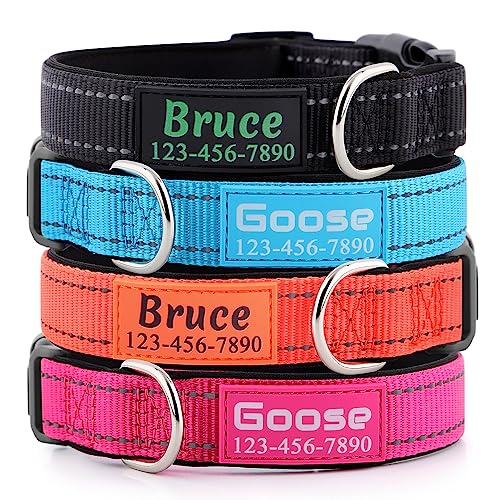 Customized Reflective Dog Collars with Personalized Name & Number