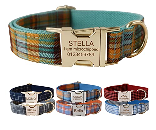 Personalized Plaid Dog Collar with Metal Buckle