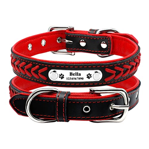 Custom Dog Collars with Name Plate, Braided Leather