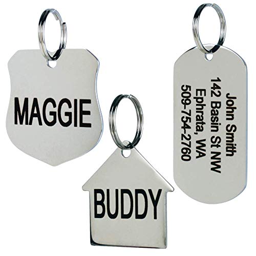 Personalized Engraved Stainless Steel Pet ID Tags with Designs