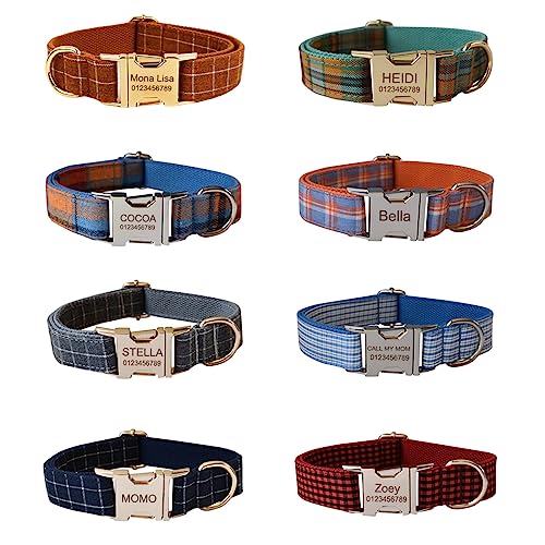 Personalized Plaid Dog Collar with Metal Buckle