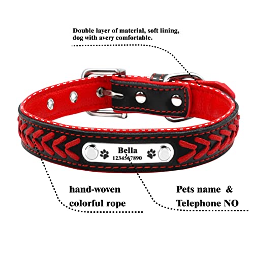 Custom Dog Collars with Name Plate, Braided Leather